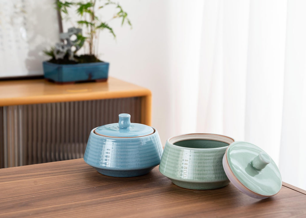 Small Kitchen Ceramic Canister Storage Jar with Lid Blue(ICE)