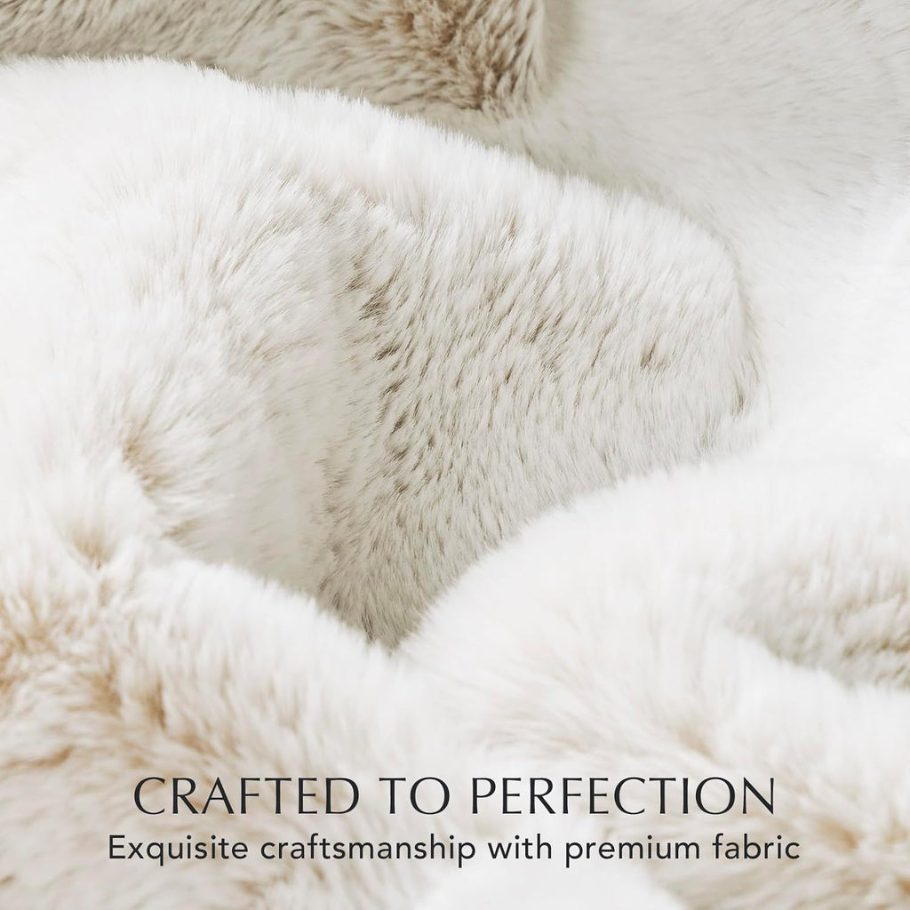 Mink Faux Fur Throw Blanket, Tipped Champagne Ivory, 50"x60" | Ultra Soft, Luxury Fluffy Mink, Reversible Design