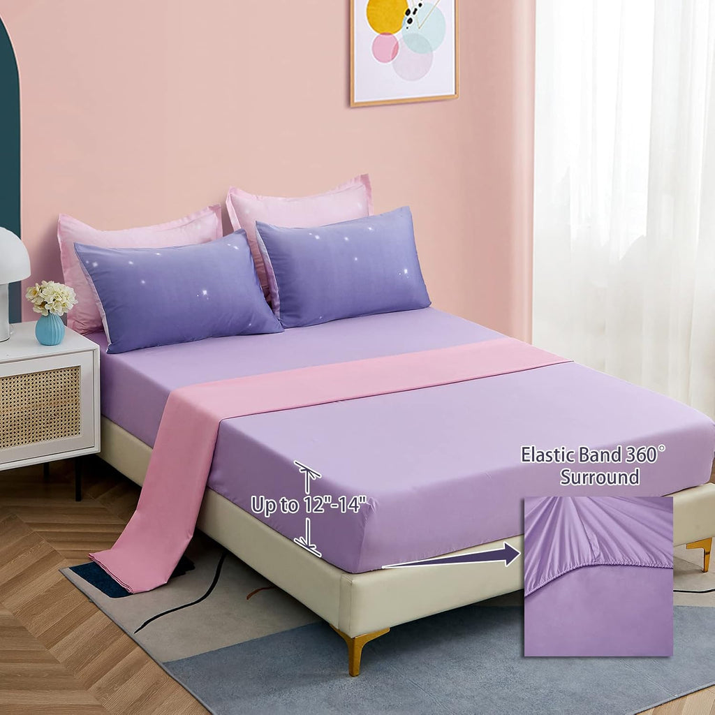 Girls Comforter Set Twin XL/Full Colorful Ombre Pink Rainbow Bedding Set Bed in A Bag for Kid Teen Girls 7 PC (1