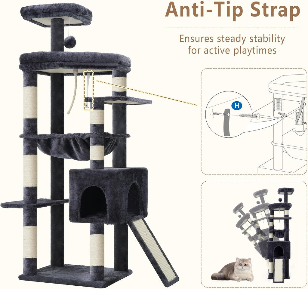 64.2" Heavy-Duty Cat Tree for Large Cats with Wide Base