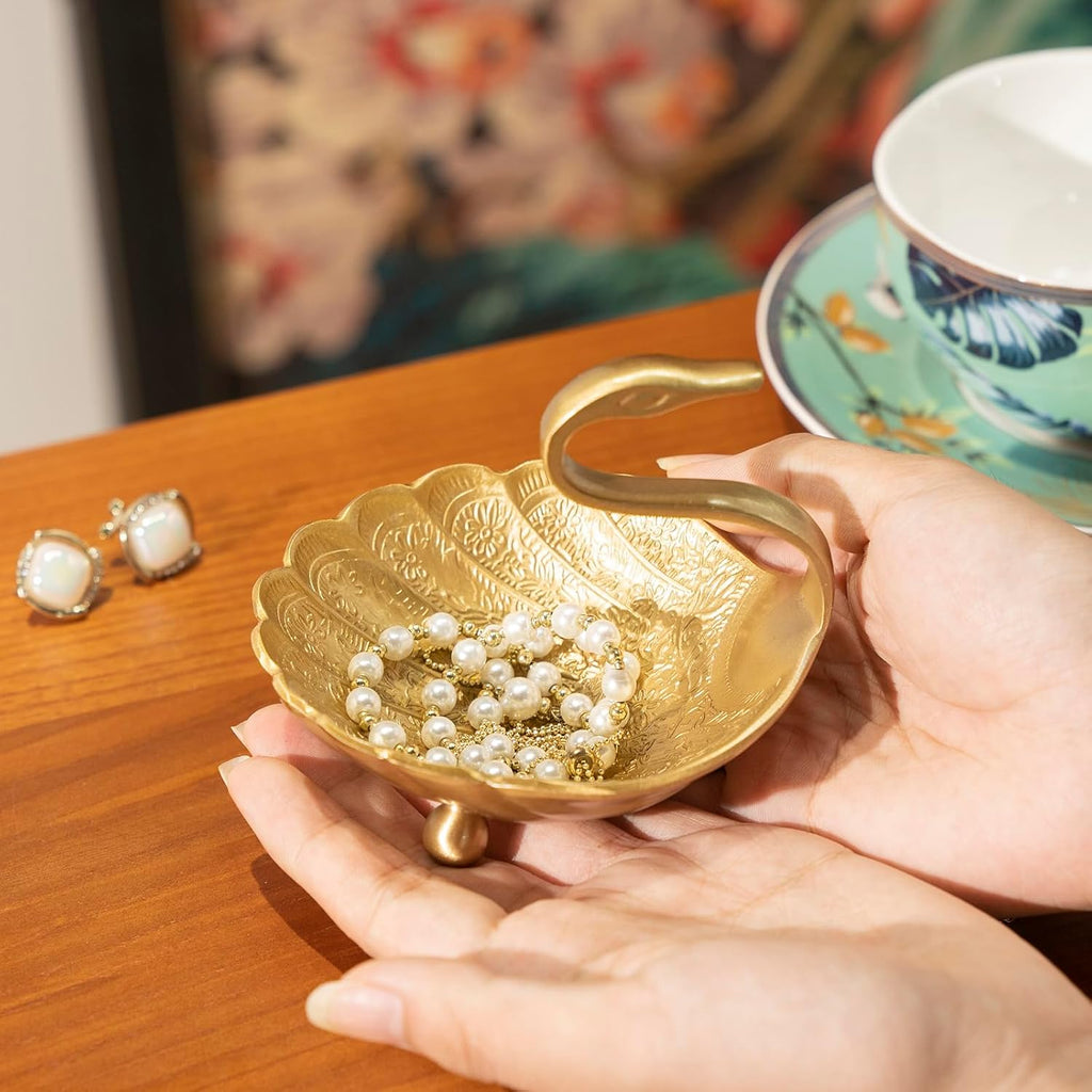 Swan Brass Jewelry Dish Tray,Gold Decorative Ring and Trinket Holder-Decorative Trinket Dish for Rings Earrings