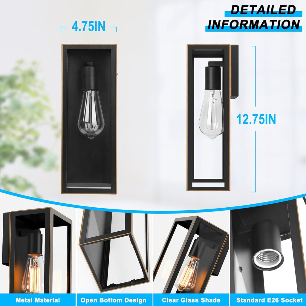 2-Pack Outdoor Wall Lanterns, Exterior Waterproof Outdoor Lights with Glass Shades, Bronze Porch Lights Wall Mounted