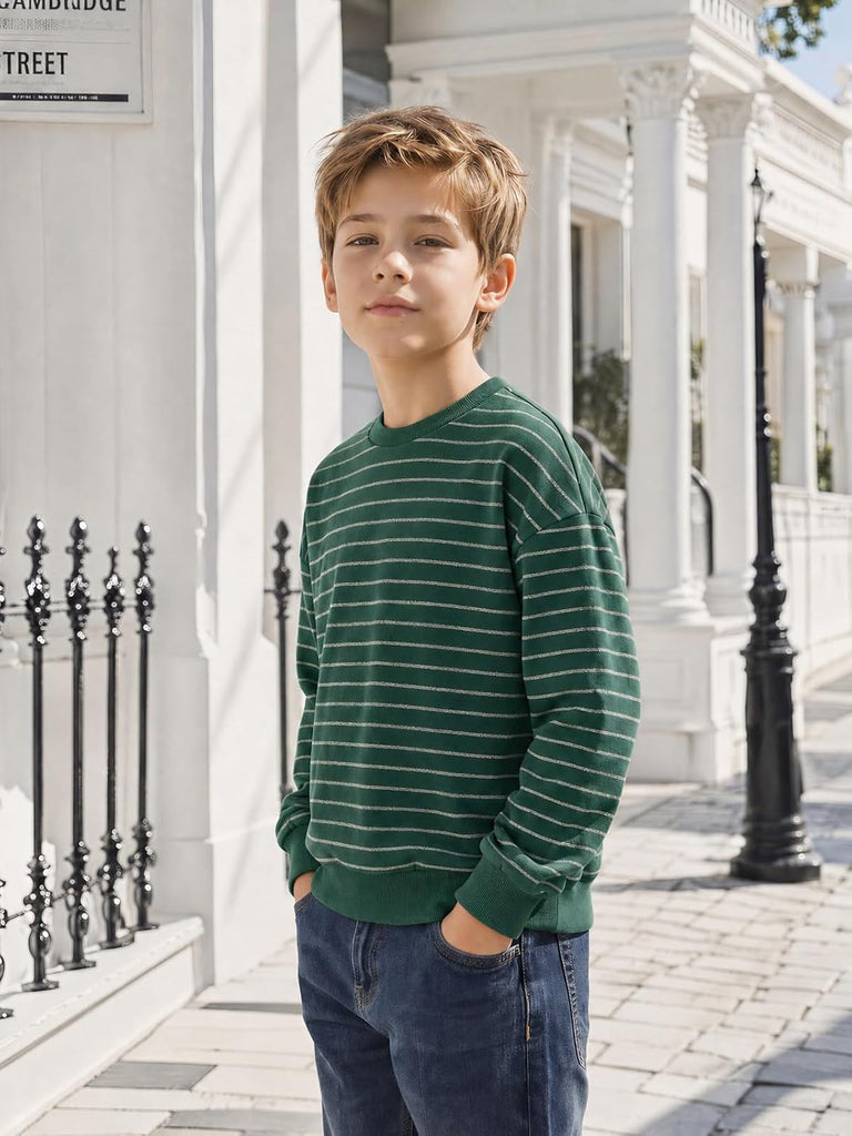 Boys Striped Crewneck Sweatshirt Kids Casual Pullover Top