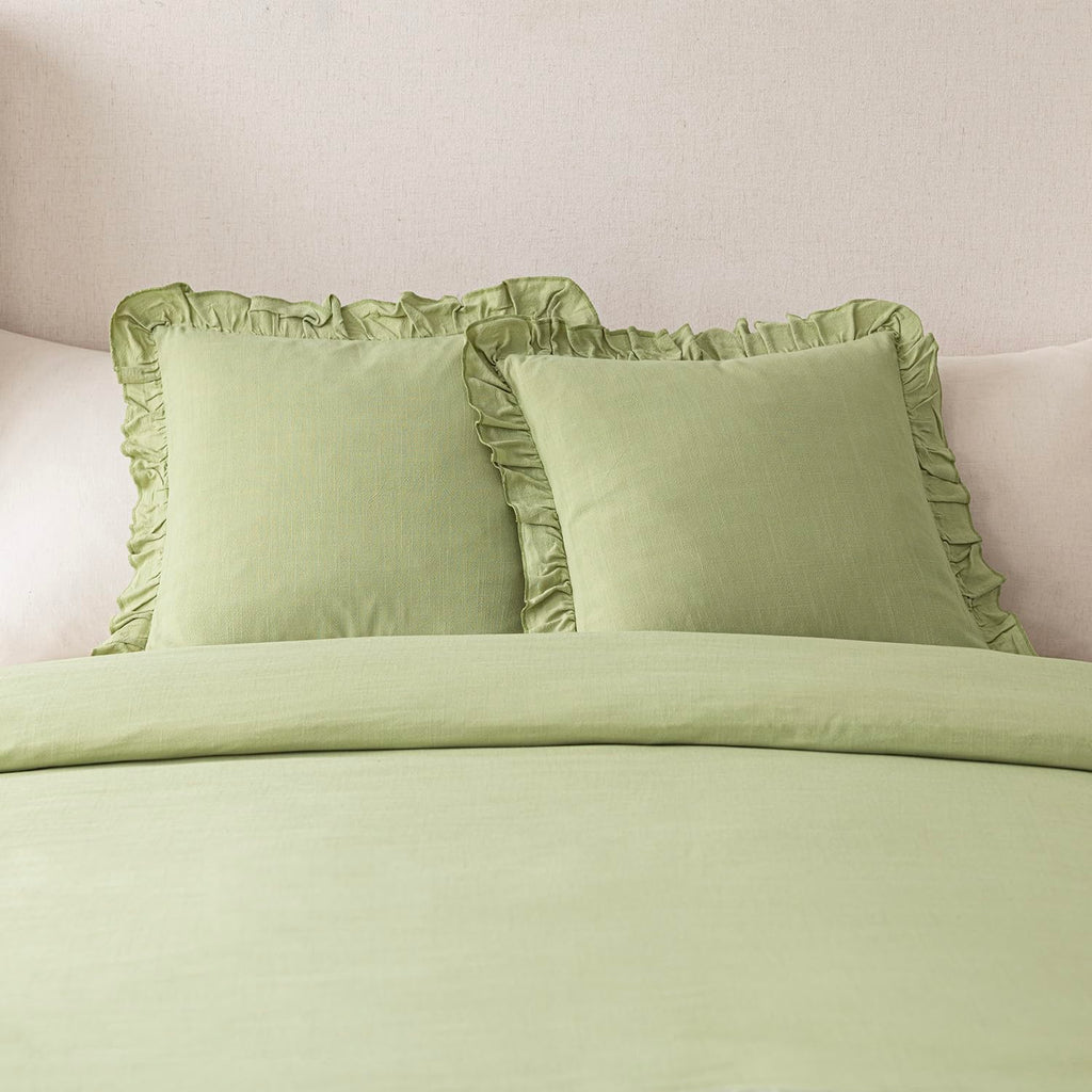 Linen Fringe Ruffle Throw Pillow Covers 18×18 Inch Light Green