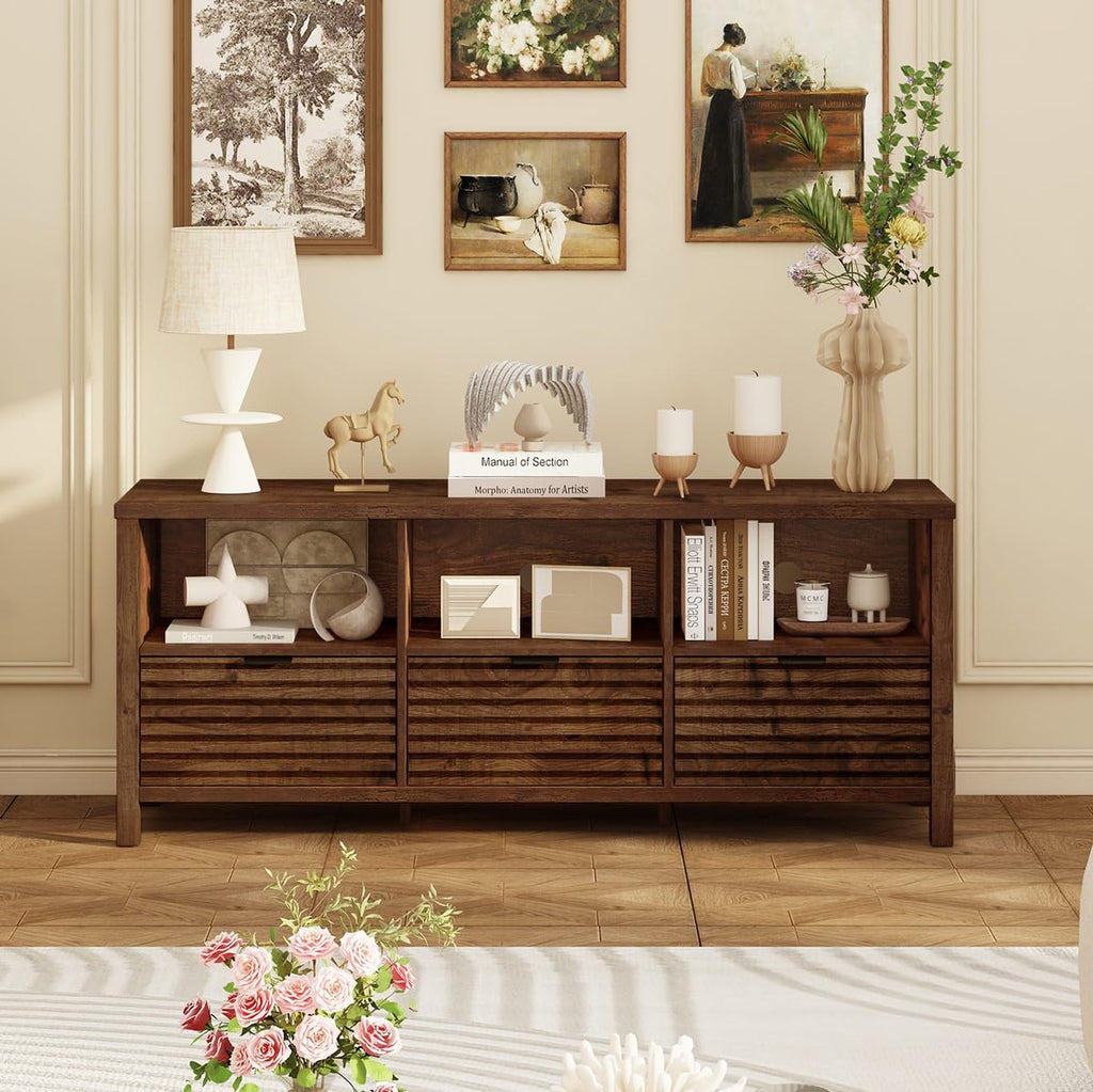 TV Stand, Mid Century Modern Media Console for 60 55 in TVs, Oak