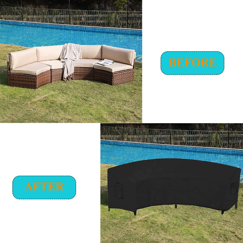 Patio Sectional Curved Sofa Protector Cover Waterproof Heavy Duty 420D Oxford Outdoor Sectional Curved Couch Sofa