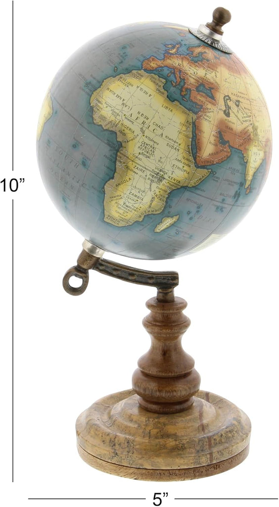 Plastic Globe with Wood Base, 5" x 5" x 10", Brown