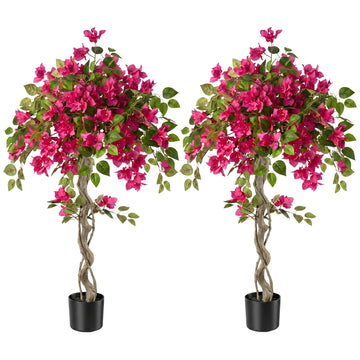 2Pack Artificial Bougainvillea Tree, 4FT Faux Bougainvillea for Indoor Outdoor Decor, Lifelike Bougainvillea