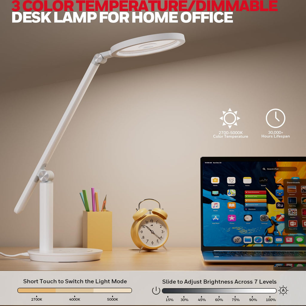 H6 Desk Lamp, Dimmable Reading Table Light, White
