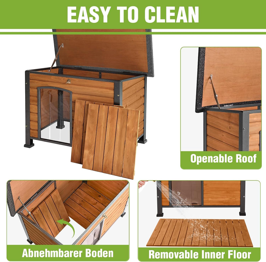 Large Outdoor Insulated Dog House Weatherproof Dog Kennel Indestructible Dog Shelter with Chew-Proof Full Metal