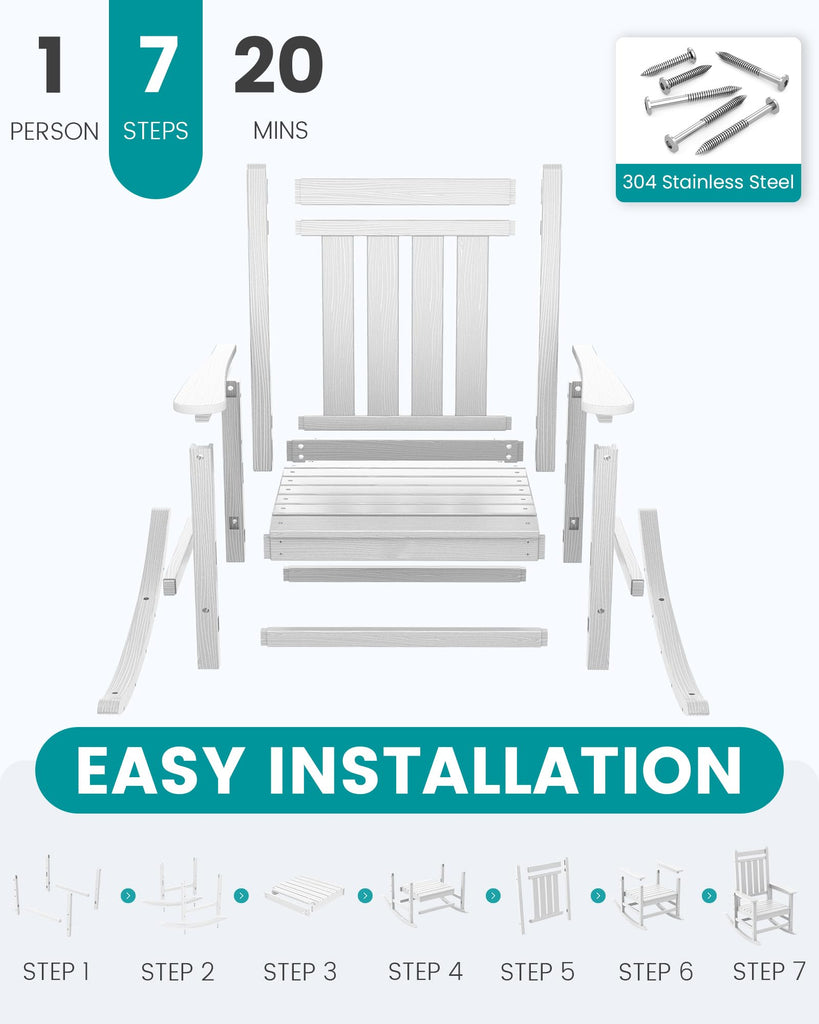 Outdoor Rocking Chair Set of 4, HDPE Rocker for Adults, White