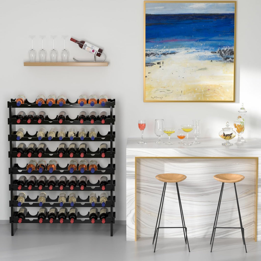 Wine Rack Freestanding Floor - 8 Tiers Wine Bottle Holder 72 Bottle Stackable Bamboo Wooden Storage Racks Shelves