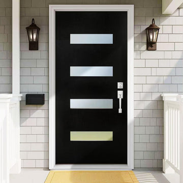 36 * 80 Front Entry Door with Brickmould, Black Fiberglass Exterior Door & Frosted Glass, Knock-Down Design