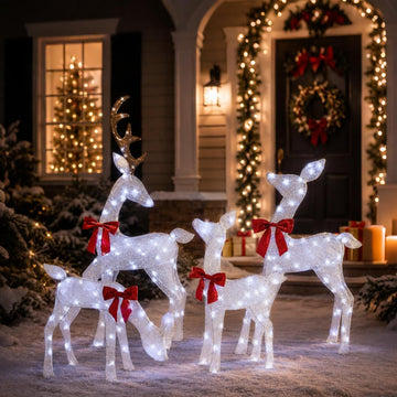 4-Piece 4.5FT 2D Lighted Christmas Reindeer Family Set White