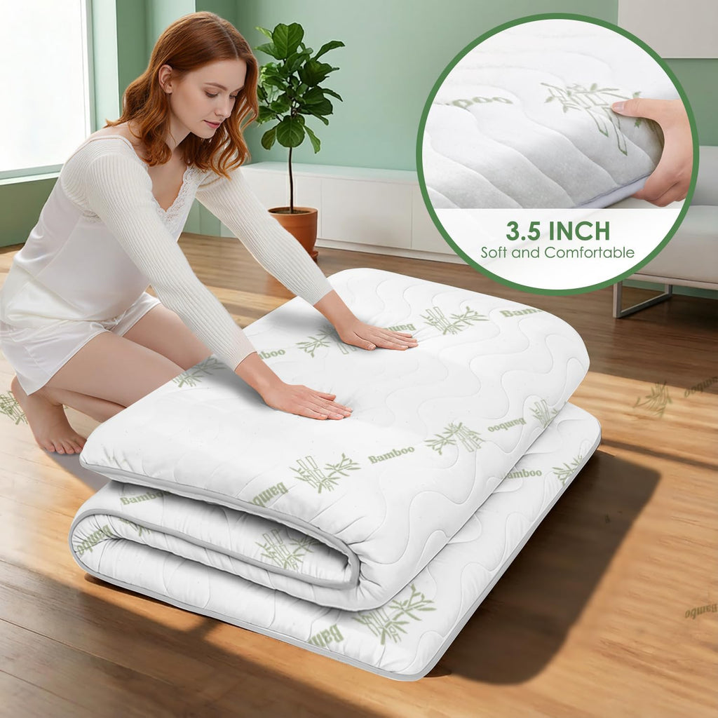Japanese Floor Futon Mattress, 3.5" Thick Viscose Derived from Bamboo