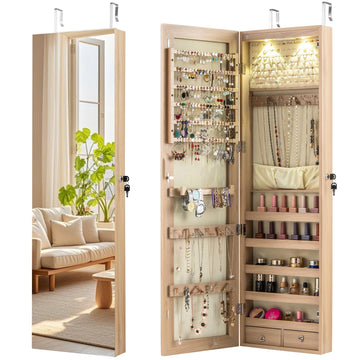 Wall or Door Mounted Jewelry Armoire with Full Length Mirror, 47.5"