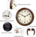 Kesin Wall Clock Wood 14 Inch Silent Wall Clocks Large Decorative Battery Operated Non Ticking Analog Retro Clock