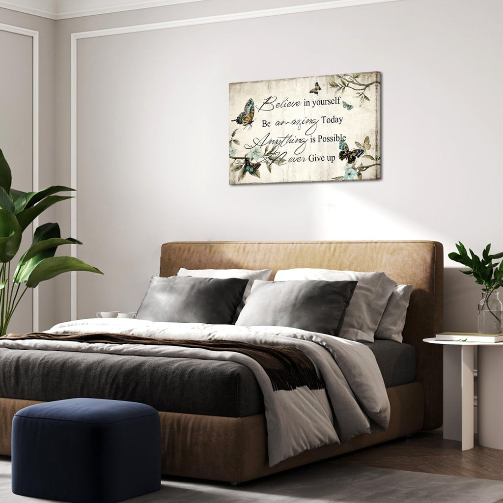 Inspirational Wall Art Encouraging Words with Butterfly Picture Canvas Artwork Motivational Quote Poster Framed