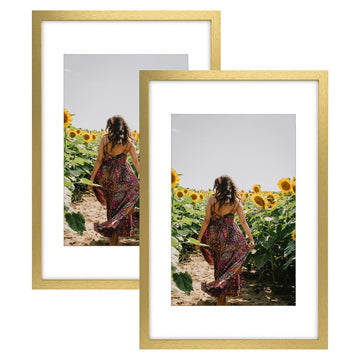 2 Pack 16x24 Gold Picture Frame with Real Glass Mat for 12x18