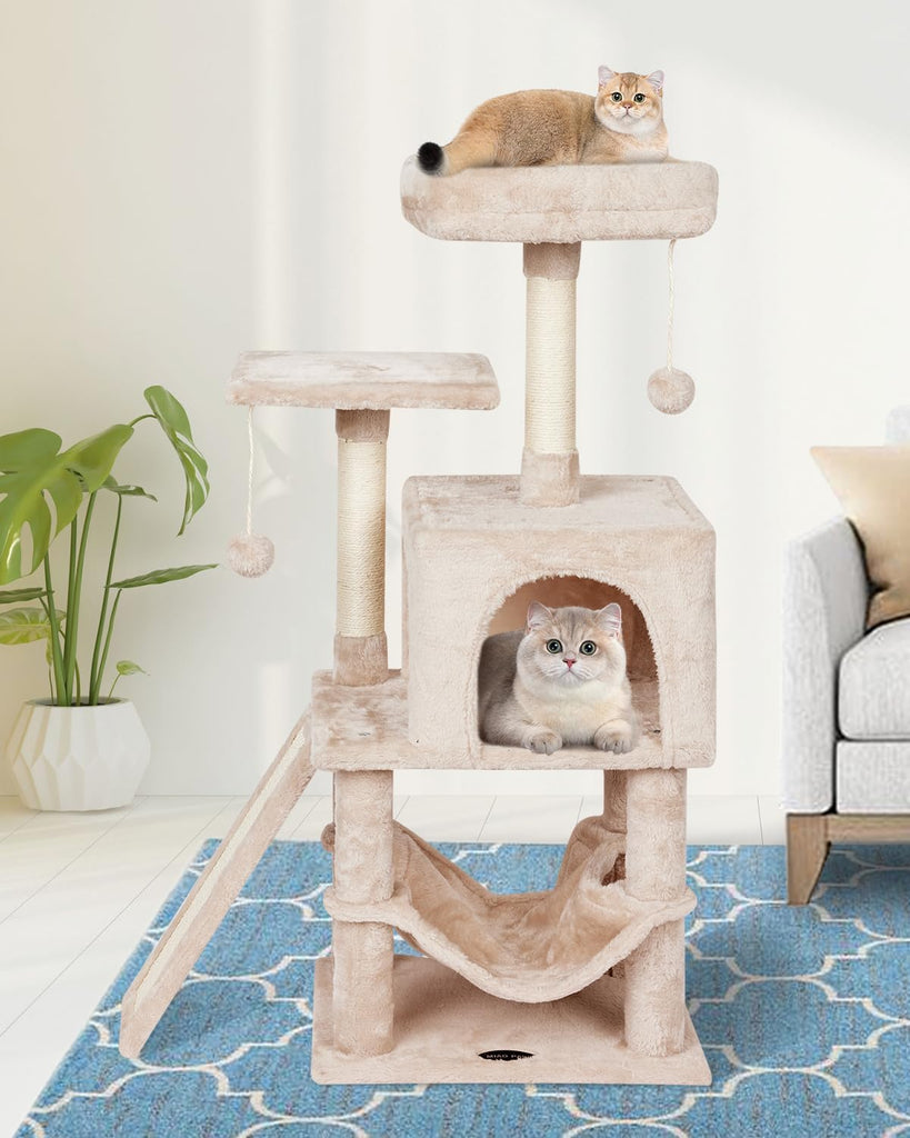 Cut Cat Tree Cat Tower Condo with Hammock Kittens Scratching Post Beige