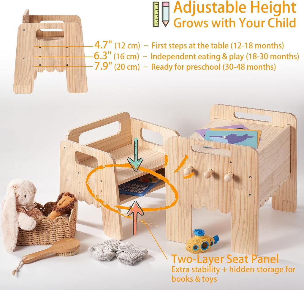 Weaning Table and Chair Set Solid Wood Height Adjustable Toddler