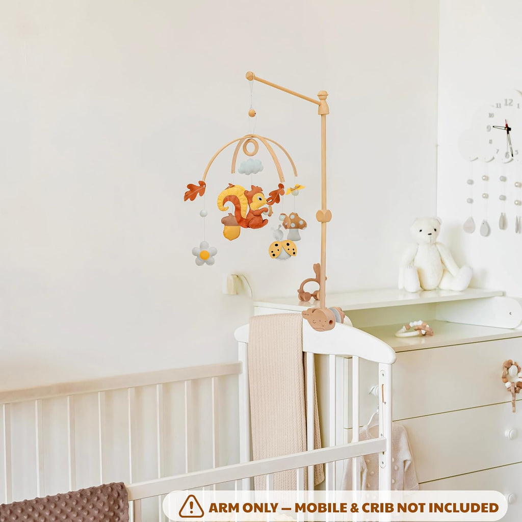 Wooden Baby Crib Mobile Arm, 31 Inch, Solid Beech Wood, 360° Rotatable, Whale Design, Adjustable, Anti-Slip, Mobile