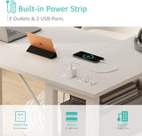 White L Shaped Computer Desk with Drawers & Storage Shelves, 47 Inch Corner Reversible Desk with Power Outlet Bedroom