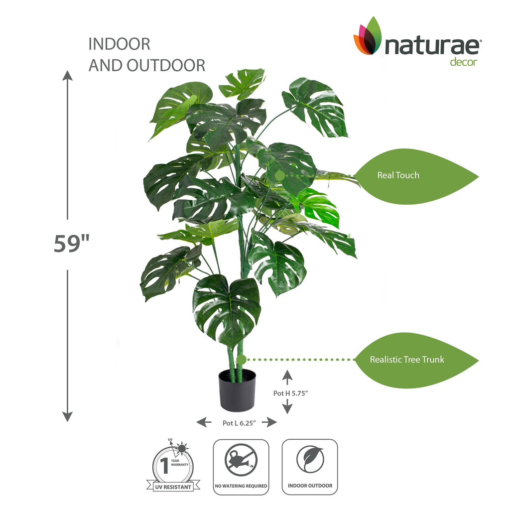 Decor Monstera Plant - Lifelike Artificial Indoor and Outdoor House Plant - UV Resistant - 59 in High