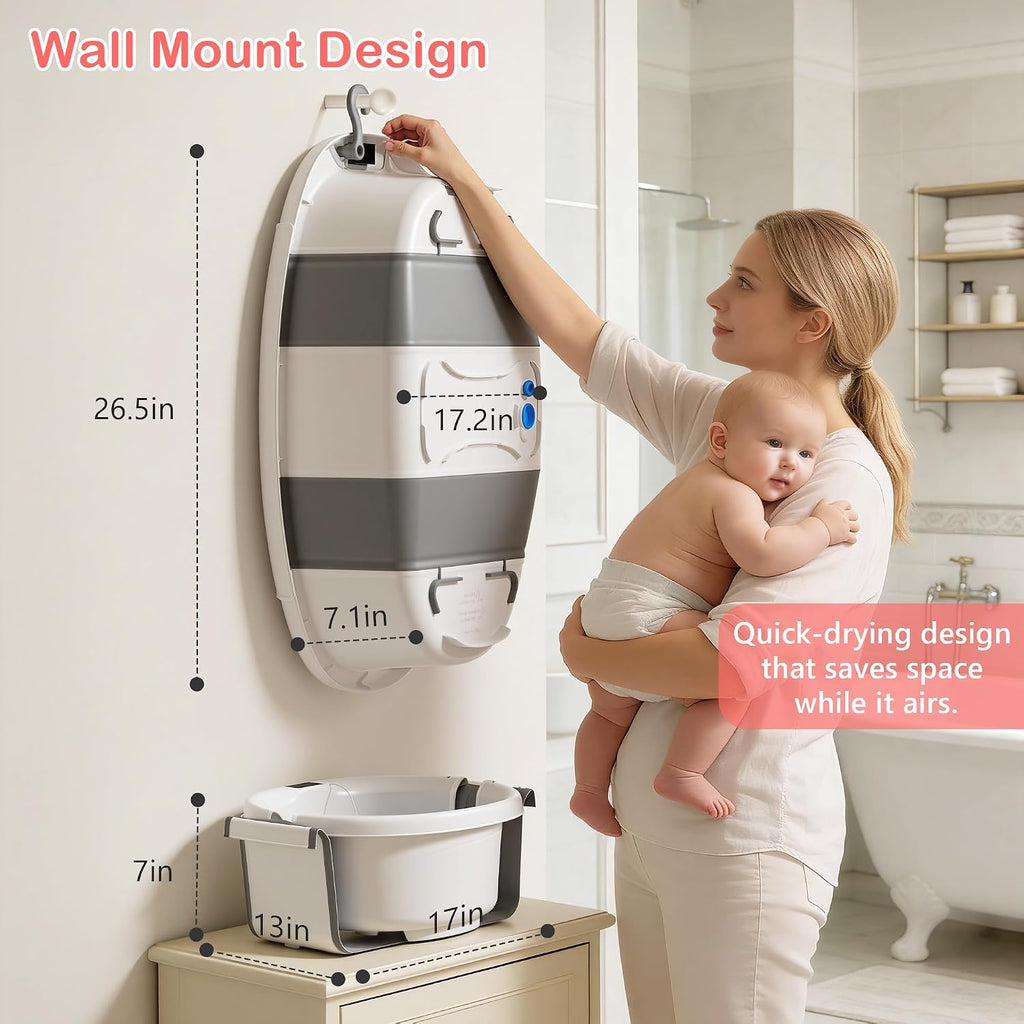 Collapsible Baby Bathtub - Large Baby Bath Tub with Thermometer | Bath Essential Bañera para Bebe Easy Fold Baby Tub