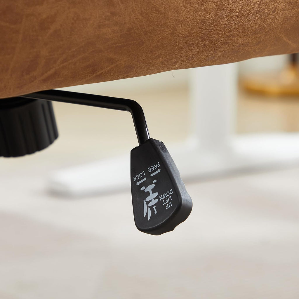 Adjustable Home Office Desk Chair with Comfy Square Mid-Back, Faux Leather 360 Swivel Upholstered Task Armchair with
