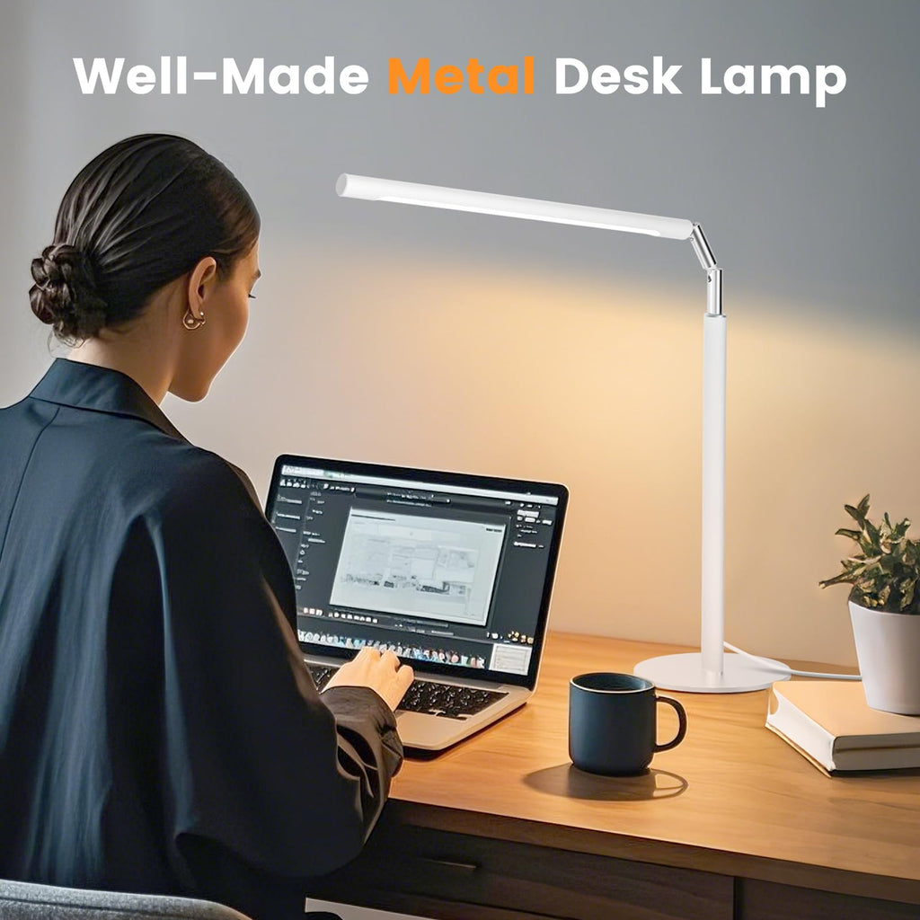 White LED Desk Lamp, 16" Dimmable Metal Desk Light with Base, 15W 1200LM, Adapter Included, Color & Brightness