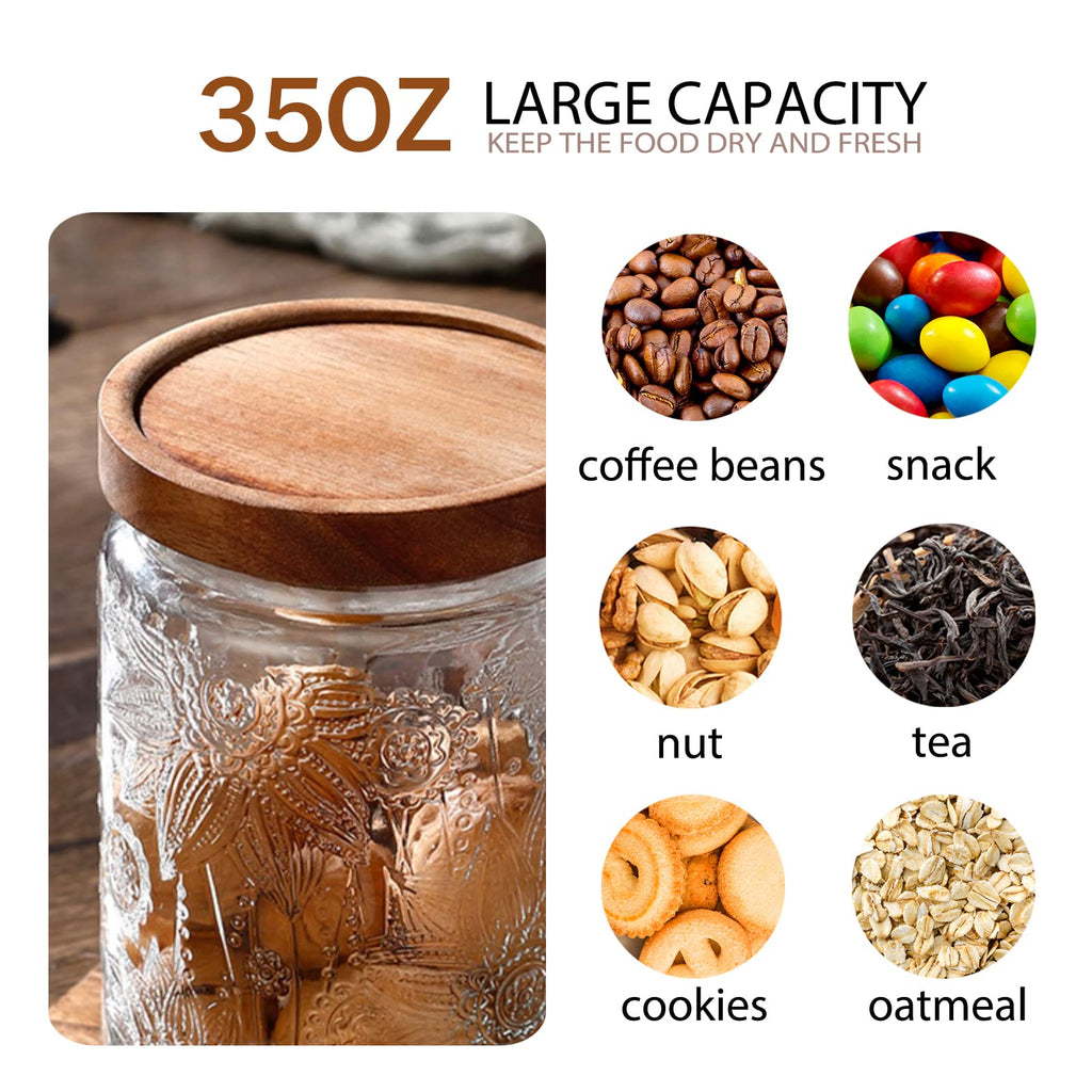 35oz/1000ml Glass Storage Jars with Nature Wood Lids, Airtight Food Storage Containers Organization, Large Capacity