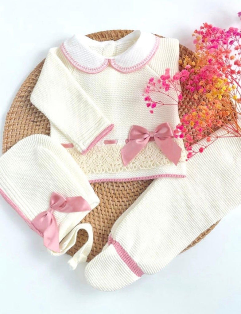 Newborn Long Sleeve Sweater Pants Hat Set Girl Knitted Coming Home Outfit 3 piece