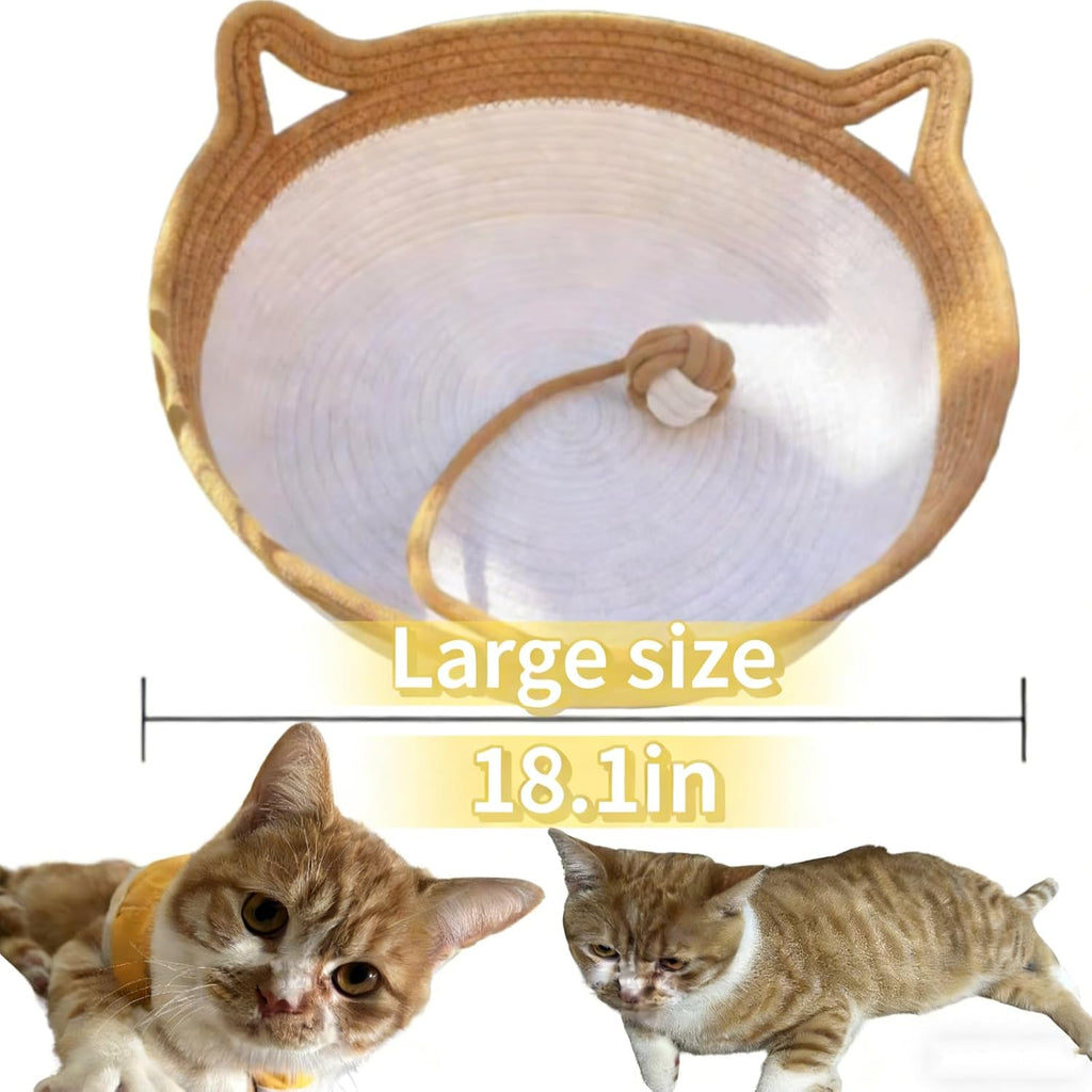 Large Cat Bed Rope Cotton, Eliminates Bed Rejection Round Pet Basket, Boho Catbed for Cats Handwoven Scratchable