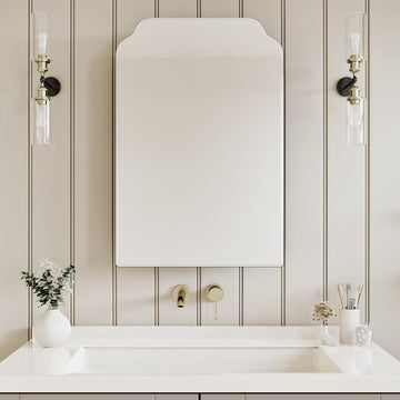 Recessed Medicine Cabinet with Arched Mirror, Overall 17.5"x29" | Bathroom Wood Black Wall Cabinet with Mirror
