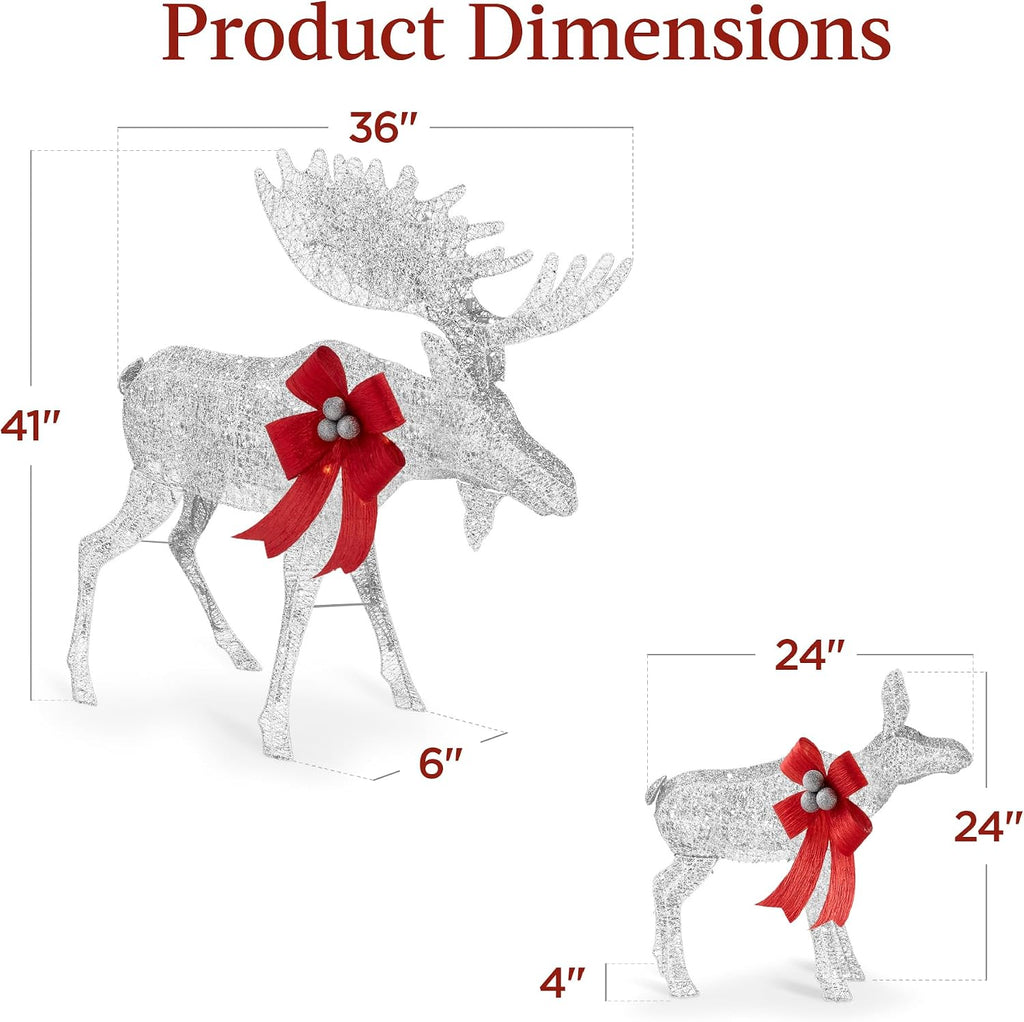 2-Piece Moose Family, Lighted Outdoor All-Weather Christmas Yard Decoration Light-Up Décor Set w/ 170 LED Lights