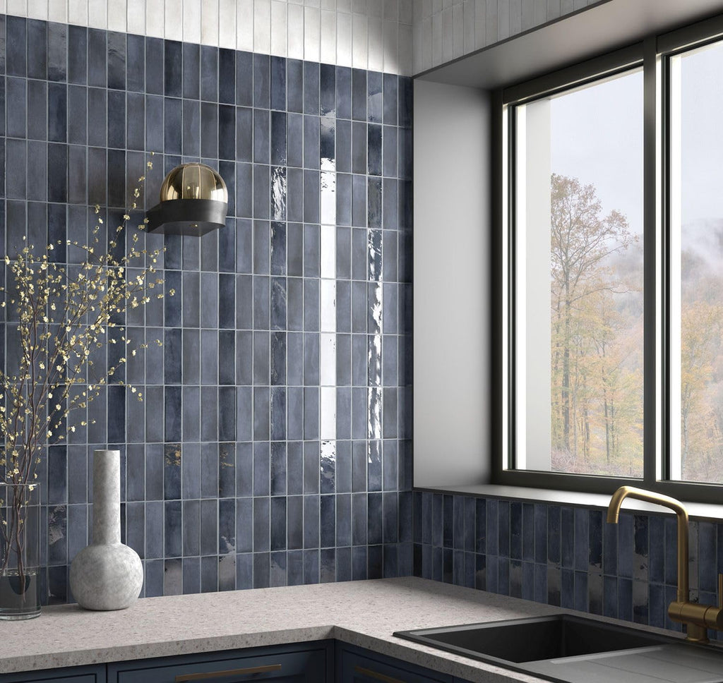 Coco Living | 2"x6" Porcelain Zellige Floor & Wall Tile (Midnight Blue Gloss, Carton)