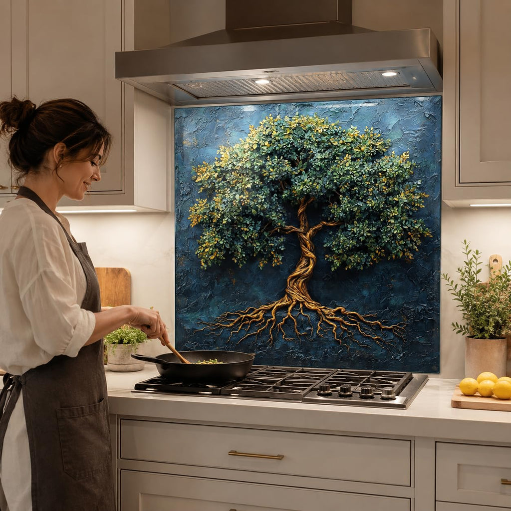Tree of Life Tempered Glass Backsplash