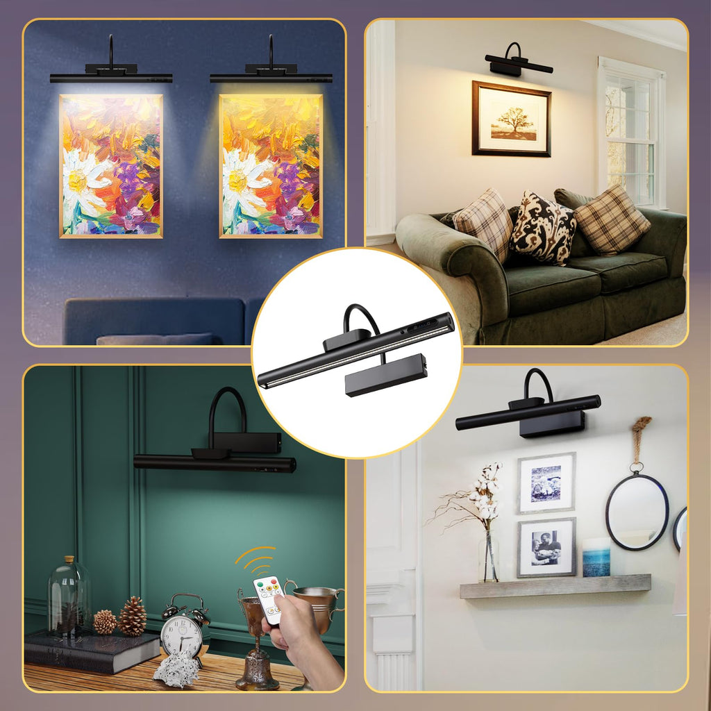 Dimmable Cordless Picture Light with Controller and Timer, Rechargeable Battery Wall Sconce for Wall Pictures