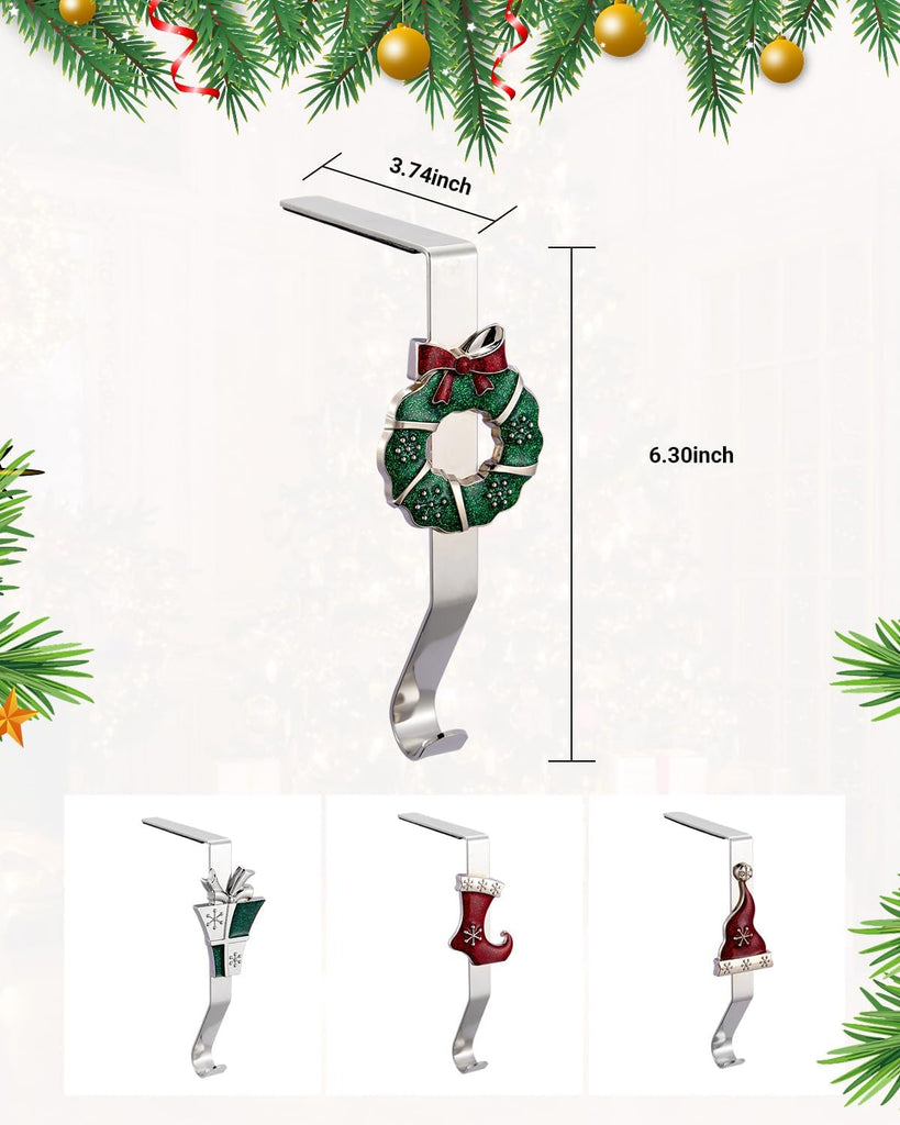 Christmas Stocking Holders for Mantles Set of 4, Colorful Stocking Hangers for Fireplaces, 4 Pack Non-Slip Stocking