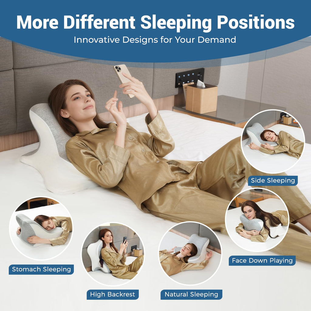 Reading Pillow for Bed, Lying, Leaning and Prone, Ergonomic Memory Foam Bed Wedge Pillow for Headboard, Chin & Back