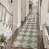 Checkered Print Rug Runners for Hallways 2.5x10, Green Kitchen Runner Rugs Non Skid Washable Ultra T
