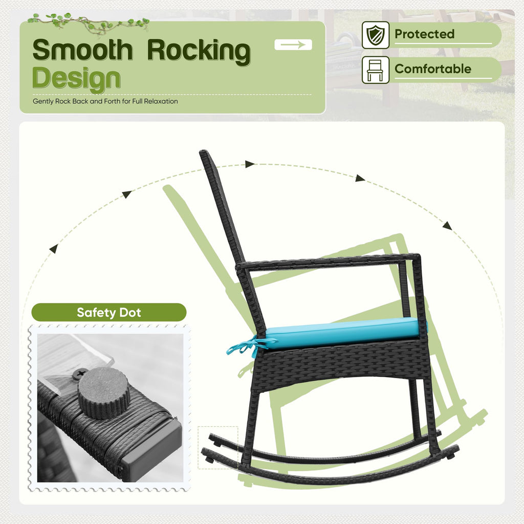Rocking Chair Outdoor High Back Patio Chairs with Table, Blue