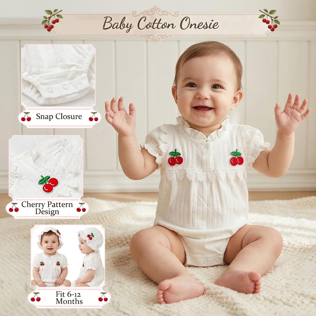 Cherry Baby Shower Gifts for Girls, Baby Girl Gifts Baskets with Musical Plush Toy, Blanket/Bodysuit Set, New Born