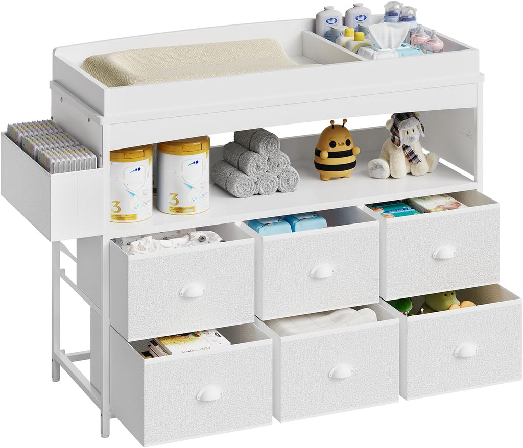 Changing Table with Storage, Changing Table Dresser, Diaper Changer Crib Sleeper Fabric Drawers, Storage Dividers