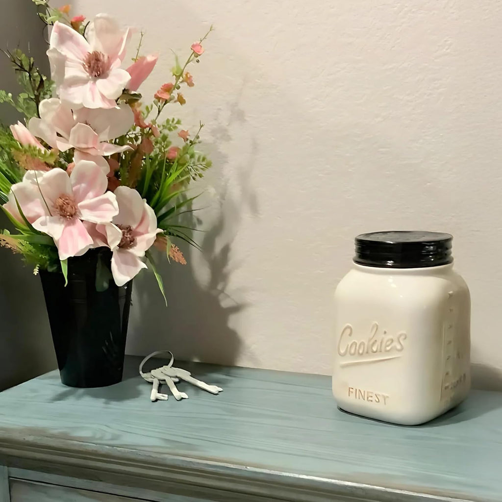 Ceramic Cookie Jar - Cute Kitchen Counter Storage Canister with Lid