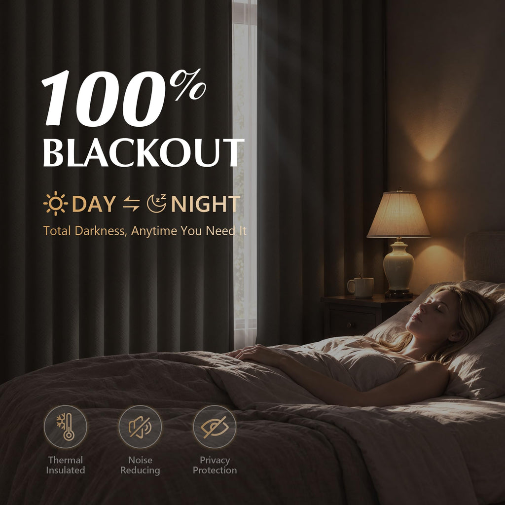100% Blackout Beige Curtains 63 Inches, 2 Panels