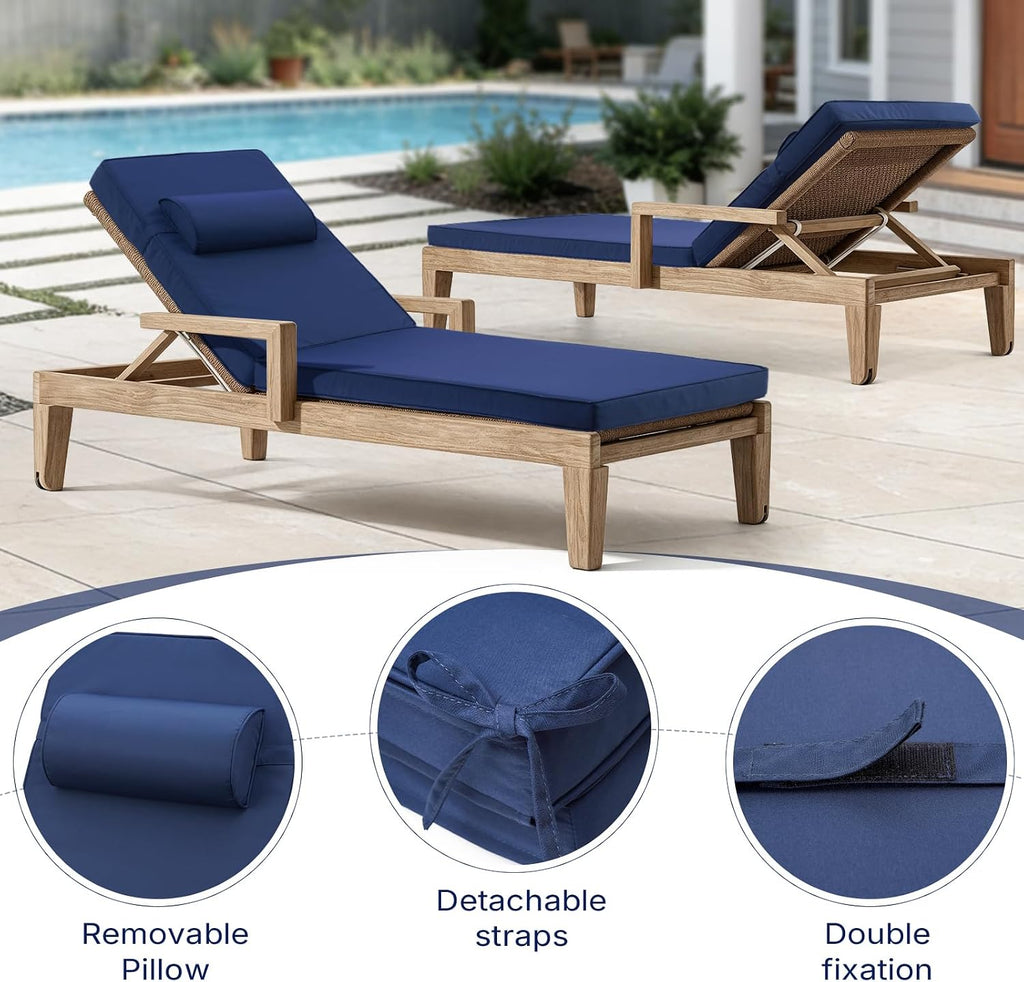 Outdoor Chaise Lounge Cushion, Blue, 72 x 21 x 3 in | Waterproof Fade-resistant Lounge Chair Cushion, 25D Foam