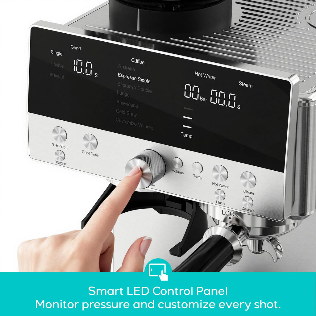 Espresso Machine with Built-in Grinder and Steam Wand