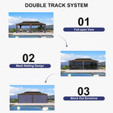 12' X 24' Outdoor Hardtop Gazebo Patio Wide Aluminum Frame Galvanized Steel Double Roof with Heavy Duty Netting and